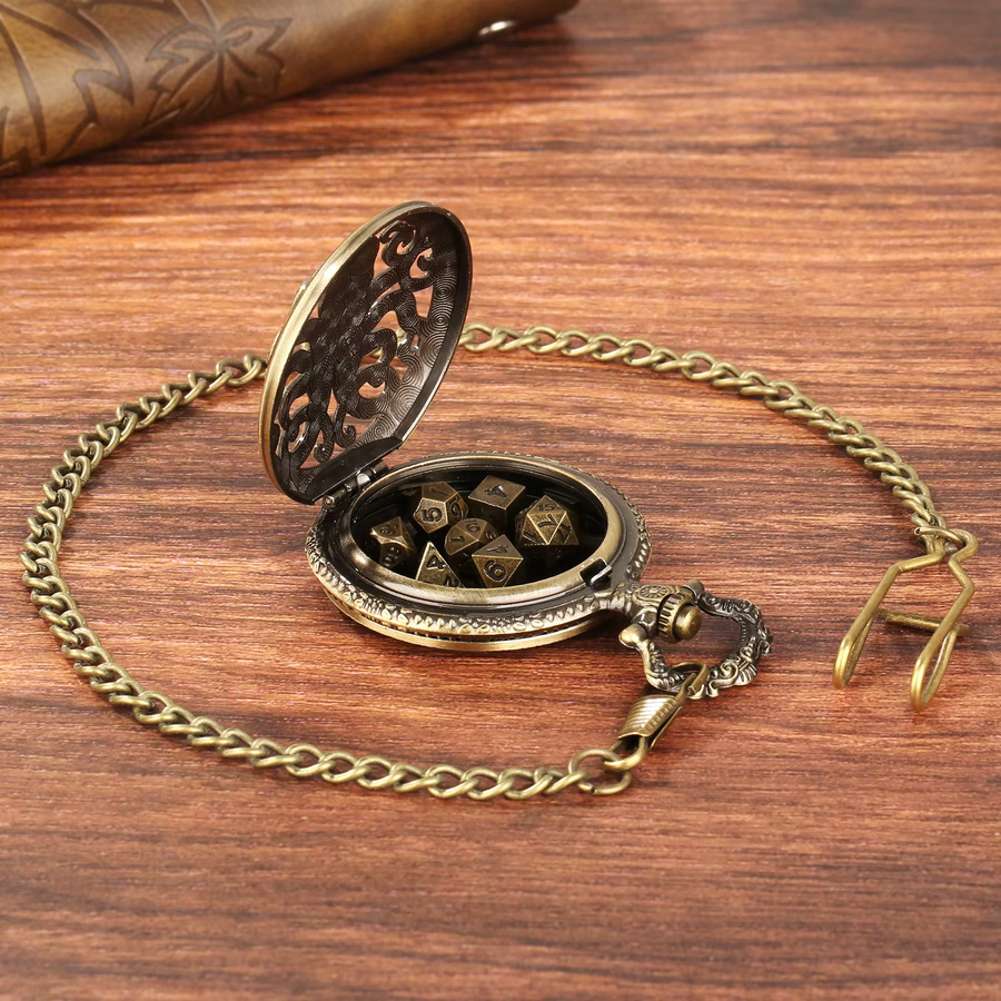YISUYA Mini DND Würfelset, Oktopus Taschenuhr Shell Case, 7-teiliges Set, Metall, Zubehör - Bild 3