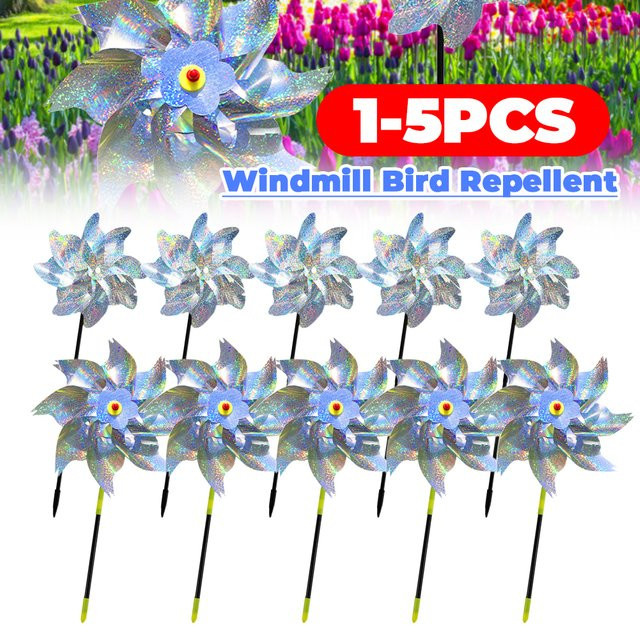 VKTECH DIY 8-blättrige Vogelabwehr Windmühle als silberner Spinner für Garten und Outdoor - Bild 1