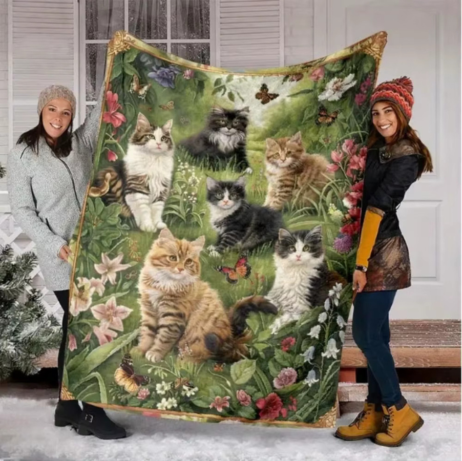 VIKAMA Flanelldecke mit Katzenmotiv in Multicolour, weiche Decke für Büro und Reisen - Bild 4