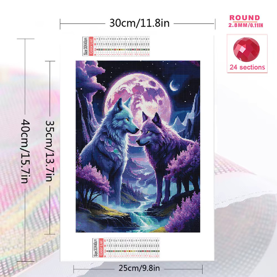 Momoart Diamantgemälde Wolf und Mond als DIY Mosaik-Set, Mehrfarbig, Durchmesser: 30 cm - Bild 2
