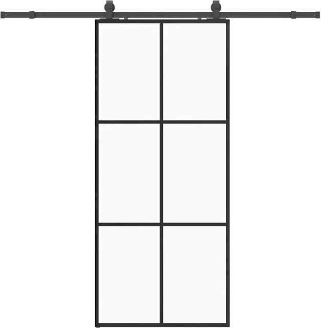 vidaXL Schiebetür aus ESG-Glas in Schwarz mit Beschlag, modern und transparent, B: 90 cm, H: 205 cm - Bild 1