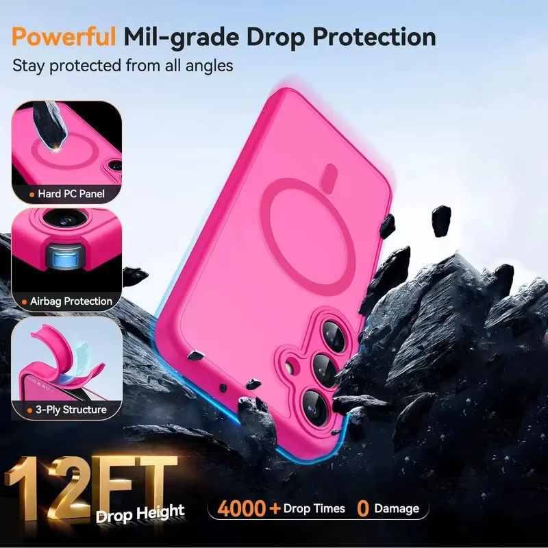 Magnetische Schutzhülle für Samsung Galaxy S26 S25 Edge S24 S23 S22 Ultra Plus, matt und stoßfest, MagSafe kompatibel, Orange und Pink - Bild 4