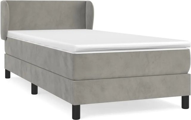 vidaXL Boxspringbett mit Matratze in Hellgrau, Hybrid-Design mit Taschenfederkern und Samtbezug, B/T/H: 80 x 200 cm - Bild 1