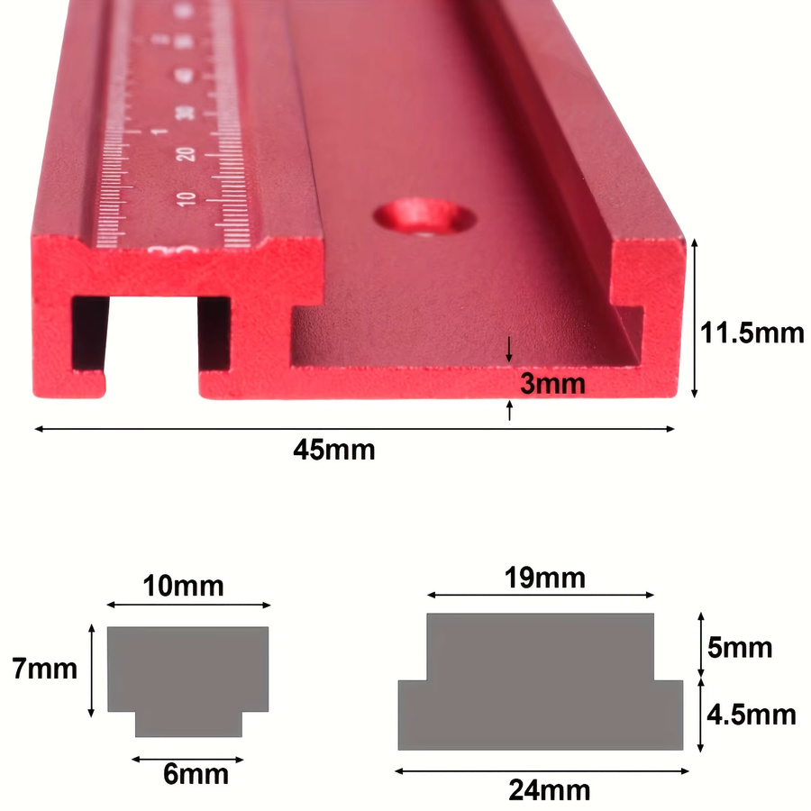 Set aus 45 Typ T-Track Holzbearbeitungsrutschen mit präziser Skala in Metrisch und Zoll sowie Limiter in Rot - Bild 4