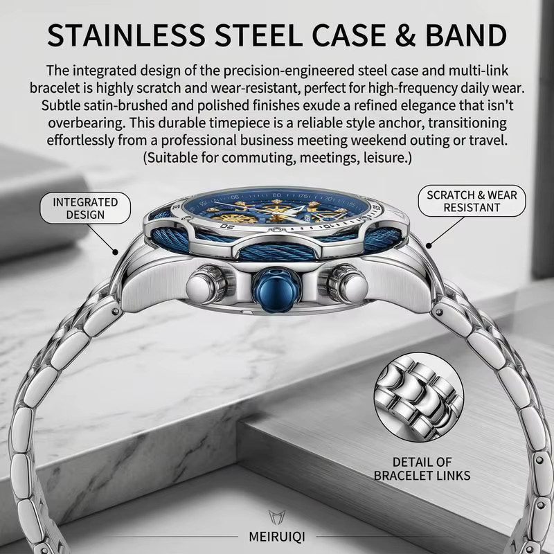 MEIRUIQI Armbanduhr Automatik, Edelstahl, blaues Zifferblatt, Herren - Bild 2