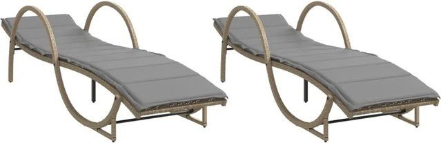 vidaXL Sonnenliegen Set aus 2 Stück in Beige mit Auflagen aus Poly Rattan und verstellbarer Rückenlehne - Bild 1