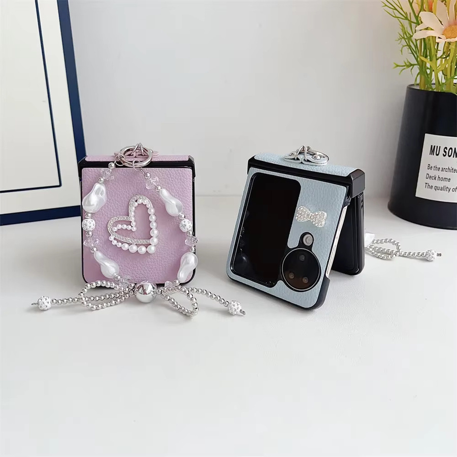 Schutzhülle mit Lederarmband, Perlen und Schmetterlings-Design für Oppo Find N3, Find N3 Flip, Find N2 Flip und Find N2 Flip 5G in Gelb - Bild 2