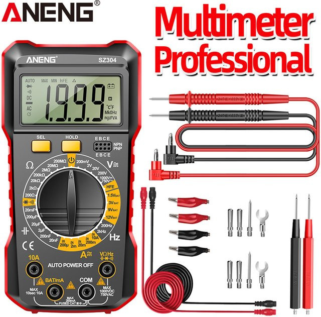 ANENG SZ304 Digital-Multimeter True RMS Handheld Messgerät mit NCV für Spannung, Strom, Widerstand und Triode in Rot und Schwarz - Bild 1