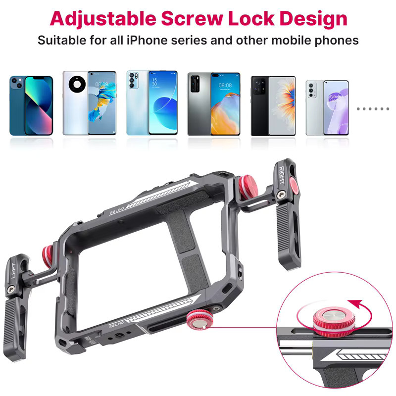 Ulanzi Lino Smartphone Rig Video-Vlog-Käfig mit verstellbarem Griff in Schwarz für iPhone 16 15 14 13 12 Pro Max zur Montage von Mikrofon und Videoleuchte - Bild 2