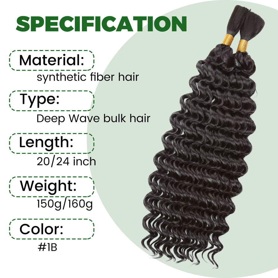 MEIZIXIU Synthetisches Haar für Flechten, Tiefe Welle, 2er-Paket, 160g - Bild 2