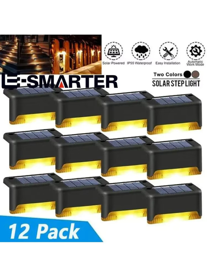 ESMARTER 12er-Pack Solar-LED-Stufenleuchten für Außenbereich, wasserdichte Solar-Deckleuchten in Warmweiß für Treppen, Geländer, Zaun und Terrasse - Bild 5