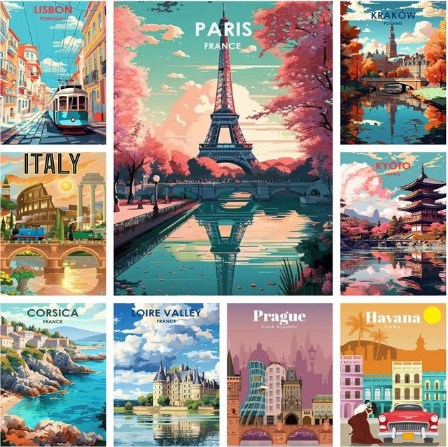Kayou Diamant-Malerei-Set Stadtlandschaft Paris Korea Italien Mosaik-Stickerei Wanddeko Mehrfarbig - Bild 1