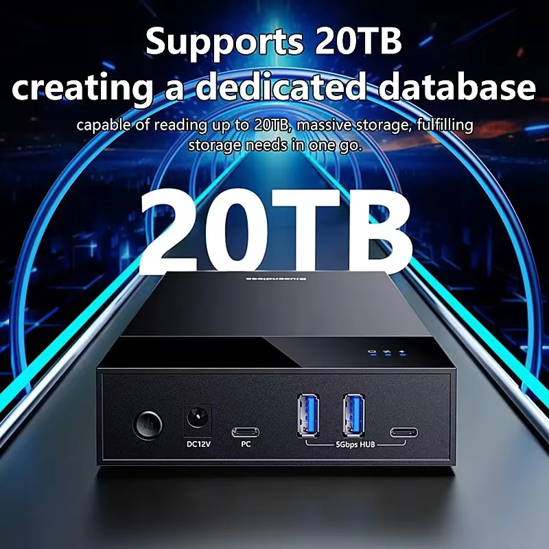 Lenovo 5-fach HDD/SSD-Gehäuse mit USB 3.0-Hub und USB-C-auf-SATA-Adapter, schwarz, unterstützt bis zu 18 TB - Bild 4
