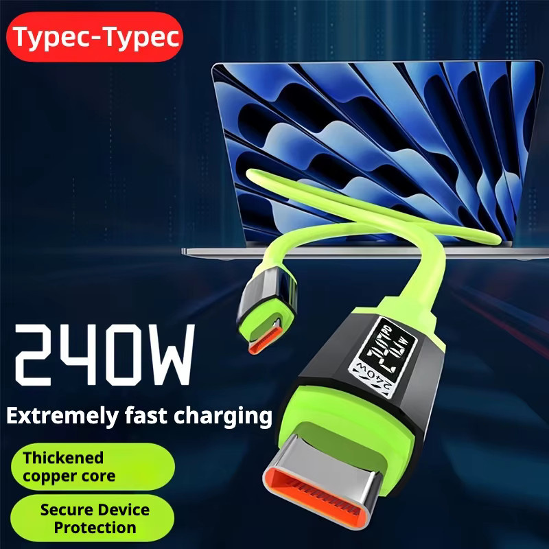 HKNA USB-C auf USB-C Schnellladekabel mit Echtzeit-Leistungsanzeige 240 W, Farbe: Grün - Bild 3