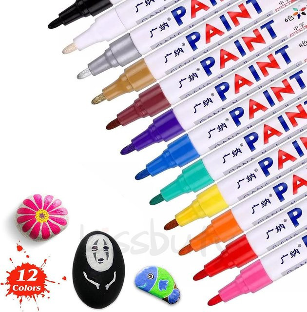 GN Permanentmarker Set mit 12 Farben, wasserfeste Lackstifte für Metall, Stein, Holz, Kunststoff, Glas und Keramik - Bild 1