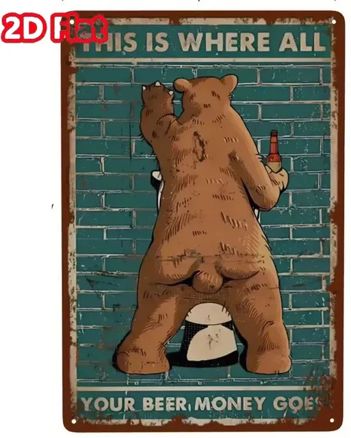 Retro Blechschild CIFBUY für das Badezimmer mit Zahnbürste und Toilettenpapier Motiv, mehrfarbig, rechteckig - Bild 1