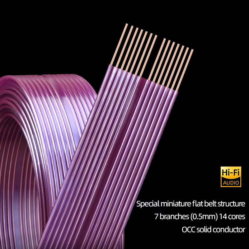 ATAUDIO HiFi-Lautsprecherkabel aus reinem Kupfer mit vergoldeten Bananen-Y-Steckern, flaches Audio-Kabel für Verstärker und CD-Player, Gold und Lila - Bild 3