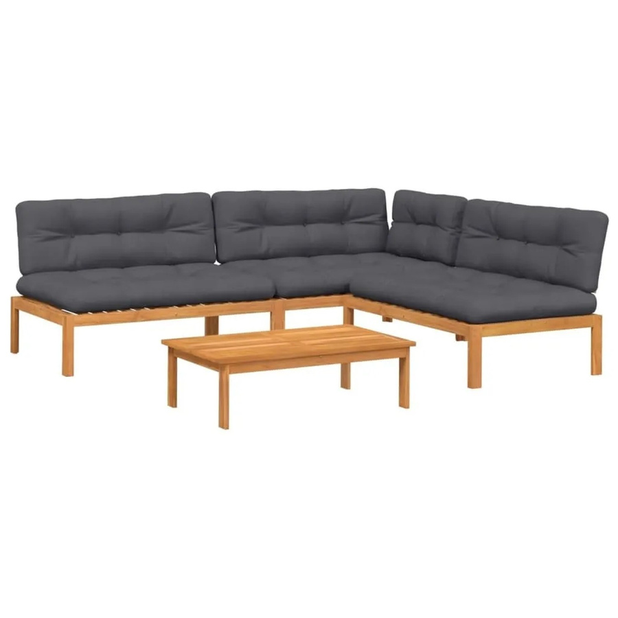 vidaXL 4 Tlg Garten-Sofagarnitur aus Akazienholz mit anthrazitfarbenen Kissen in L-Form - Bild 2