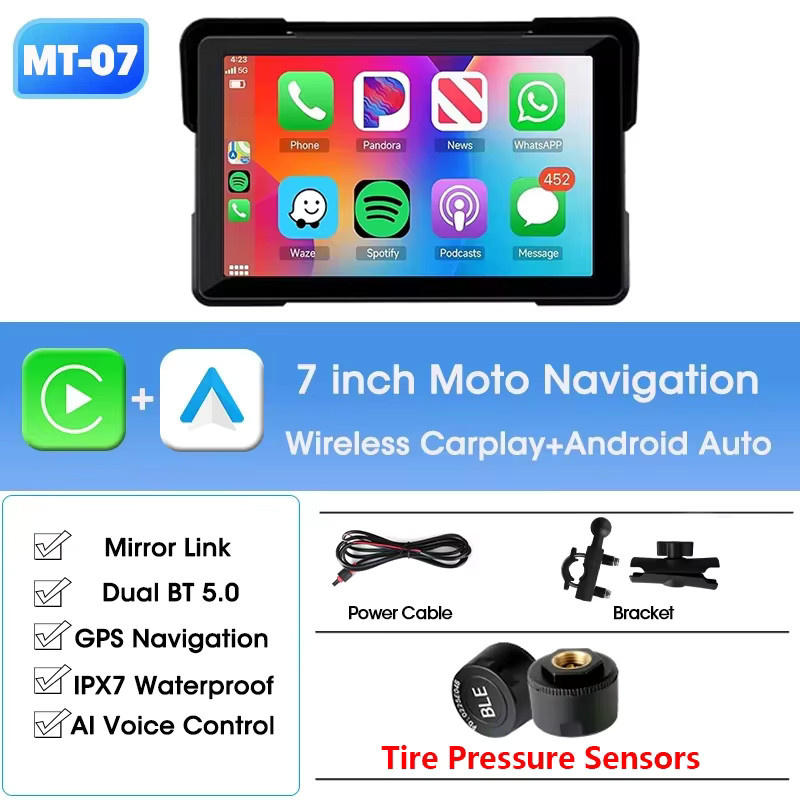 Jansite Tragbares Carplay Motorrad-Navigationsgerät mit GPS und DVR, IPX7-wasserdichtes LCD-Display für kabelloses CarPlay und Android Auto, Schwarz, 5/7 Zoll - Bild 7