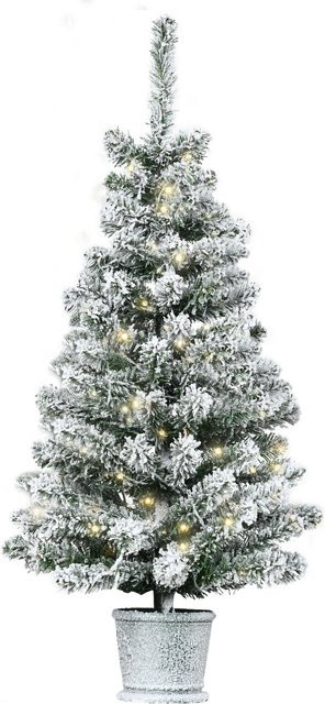 HOMCOM Künstlicher Weihnachtsbaum mit LED-Leuchten und Kunstschnee in Grün-Weiß, Höhe: 90 cm - Bild 1
