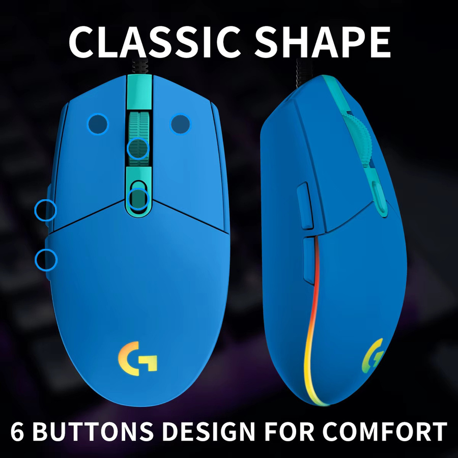 Logitech G203 LIGHTSYNC Gaming-Maus in Schwarz mit RGB-Welleneffekten und 8000 DPI sowie 6 programmierbaren Tasten - Bild 5