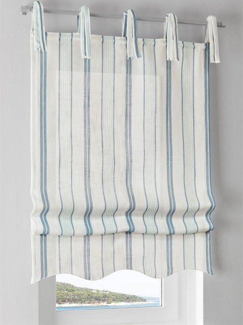 Raffrollo Heine Home gestreift in Weiß und Blau, semi-transparent, Breite: 140 cm, Höhe: 45 cm - Bild 1