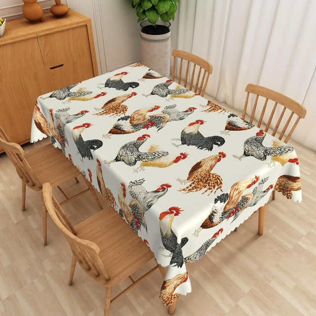 Wasserabweisende rechteckige Tischdecke mit Hennen-Motiv von JMG Household Supplies in Weiß, B/B: 140 x 180 cm - Bild 1