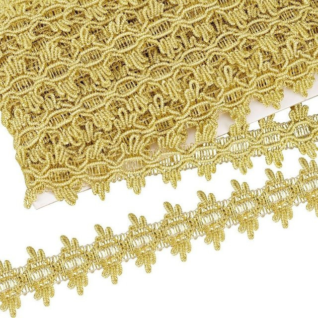 Goldfarbener metallischer Zopfbesatz mit Blumenmuster für DIY und Basteln, Breite: 3,8 cm, 20 Yards - Bild 1