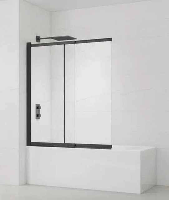 Swiss Aqua Technologies Badewannenabtrennung Schiebesystem aus Sicherheitsglas mit Easy Clean Beschichtung, Schwarz Matt, B: 140 cm, H: 120 cm - Bild 1