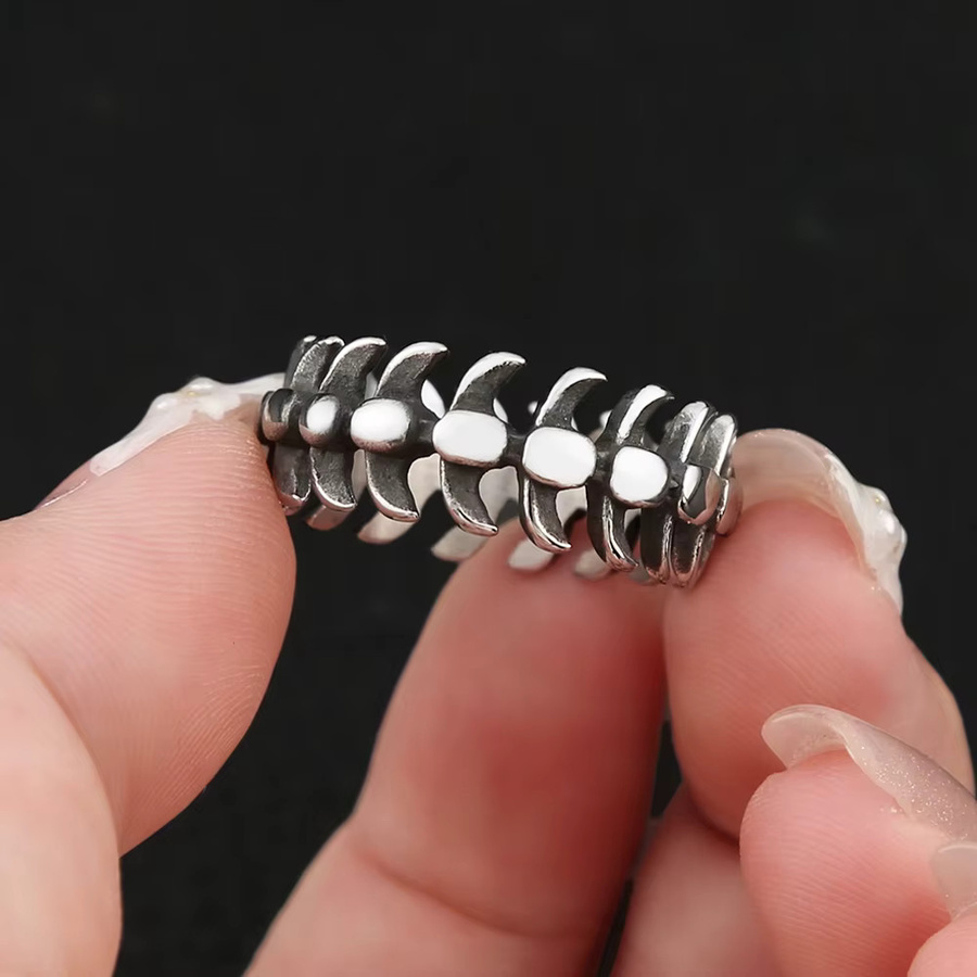 NORTHMAN Ring Edelstahl, Fischgräten, Silber, Unisex, Vintage - Bild 3