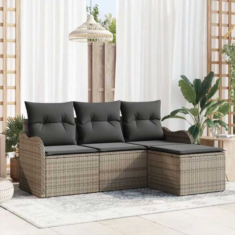 vidaxl Garten-Sofa-Set aus Poly-Rattan mit Kissen und Stauraum in Grau - Bild 1