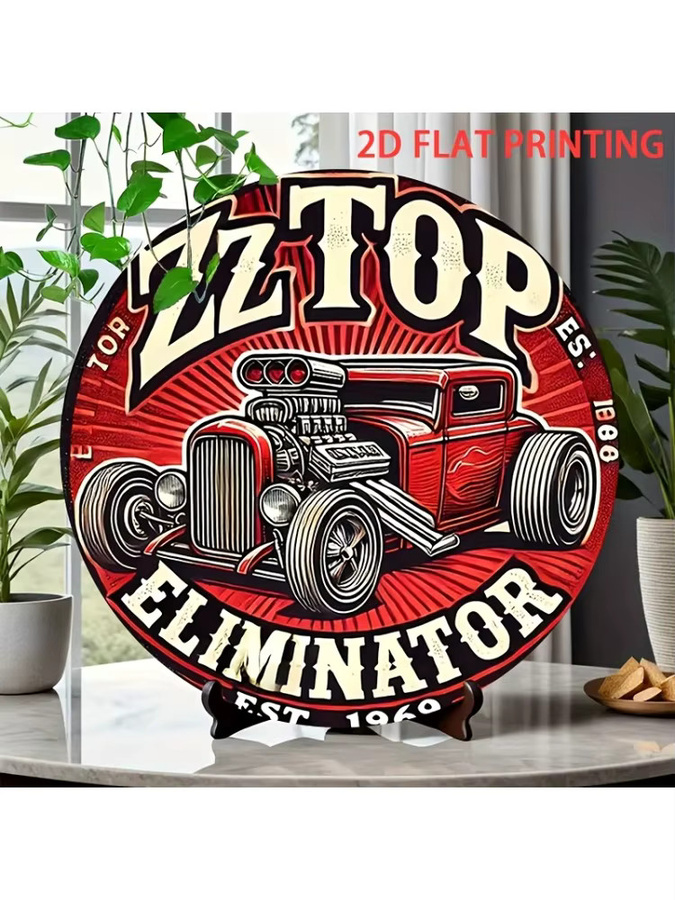 Potdemiel ZZ Top Eliminator Hot Rod Blechschild in Rot und Schwarz, Vintage Metal Wanddeko für deine Garage, Durchmesser: 20 cm - Bild 7