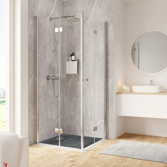 Schulte ExpressPlus Eckeinstieg Drehfalttür in Silber mit Glas, B/H/T: 90 x 200 x 90 cm - Bild 1