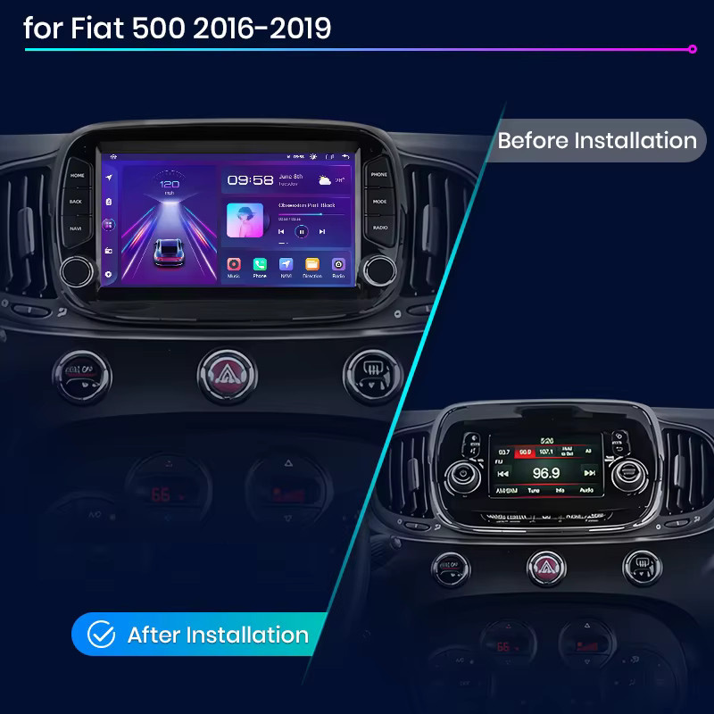 Junsun 7 Zoll Kabelloses CarPlay und Android Auto Autoradio für Fiat 500, Multimedia Stereo-Videoplayer mit IPS Touchscreen in Schwarz - Bild 2