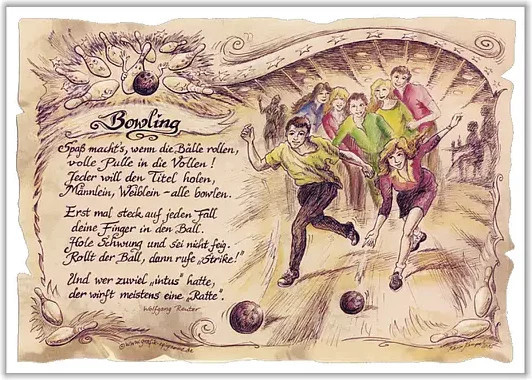 Vintage Poster Sportbild Bowling auf Antikpapier in Mehrfarbig, A4 Format - Bild 1