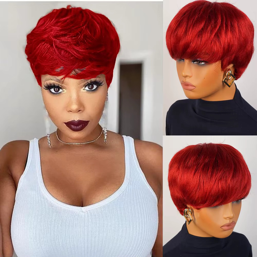 OYM HAIR Echthaar-Perücke, Pixie-Schnitt, rot, Damen - Bild 2