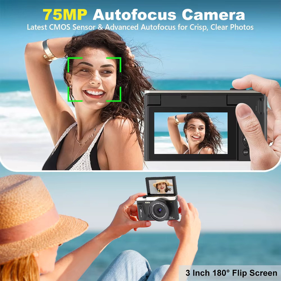 Ourlife D610 Digitale 4K Fotokamera mit 18X Digitalzoom, Vintage Vlog Videorekorder, 3,0 Zoll 180 Grad Flip-Screen und WLAN - Bild 2