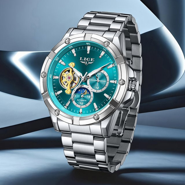 LIGE Armbanduhr Automatik, Edelstahl, Weiß, Herren - Bild 1