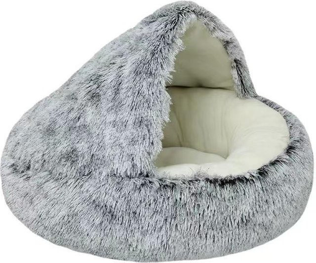 Weiches Katzenbett in Höhlenform aus Plüsch mit abnehmbarem Bezug, rundes Haustierbett für Katzen und kleine Hunde, Farbe: Weiß, Durchmesser: 40 cm - Bild 1