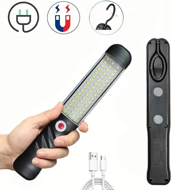 Tragbare magnetische LED-Arbeitsleuchte in Schwarz, USB wiederaufladbare Taschenlampe für Autoreparatur, Angeln und Notfälle - Bild 1