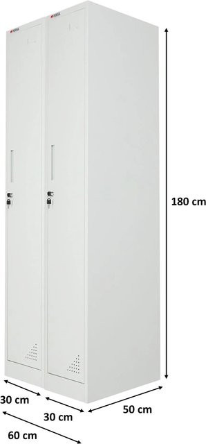 PROREGAL Spind Schrank ELEPHANT Set aus 2 Stück, Lichtgrau, Metall, mit Kleiderstange und Kleiderhaken, B/H/T: 180 x 180 x 50 cm (pro Abteil) - Bild 1