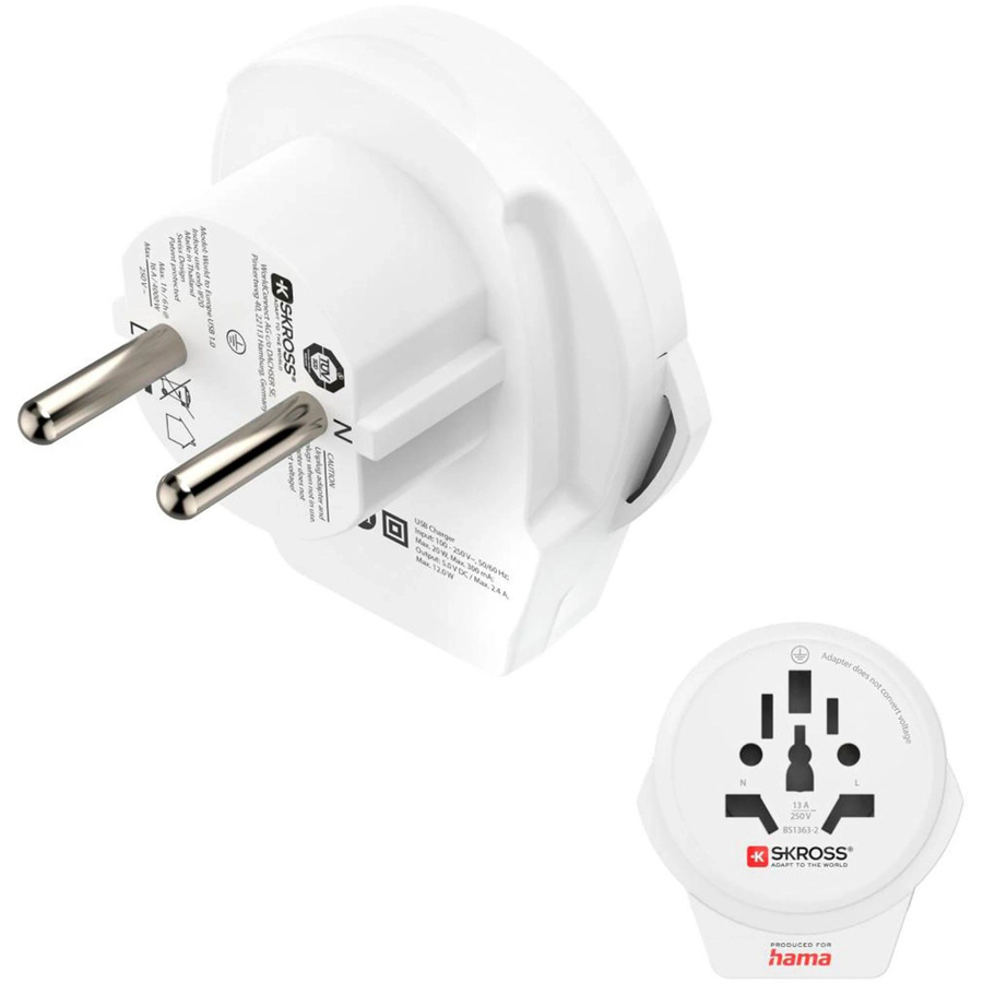 Hama Reiseadapter World to Europe mit USB-Anschluss in Weiß für 2- und 3-polige Geräte - Bild 1