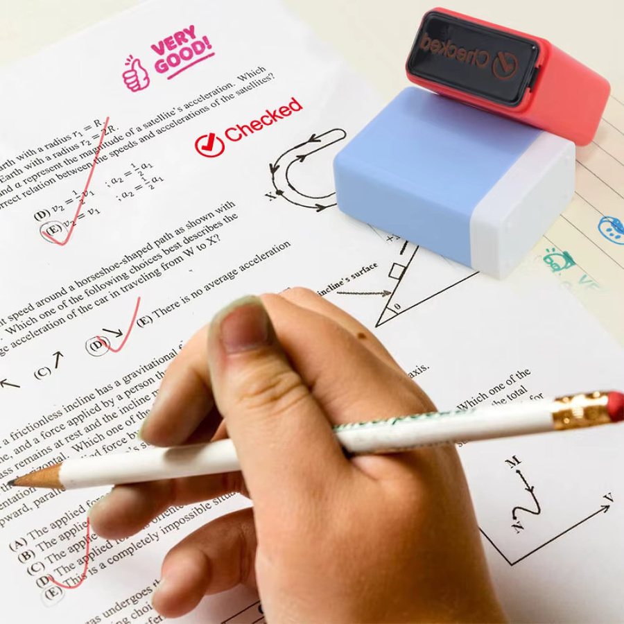 Selbstfärbender 5-Lehrer-Stempel in Bunt für motivierende Kommentare und Hausaufgabenbewertung in Schule und Büro - Bild 2