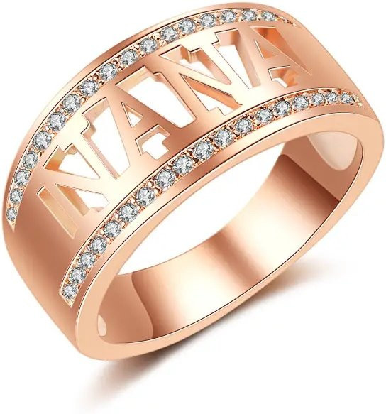 Huitan Fancy Damenring, Roségold, Zirkonia, Letter „NANA“ - Bild 1