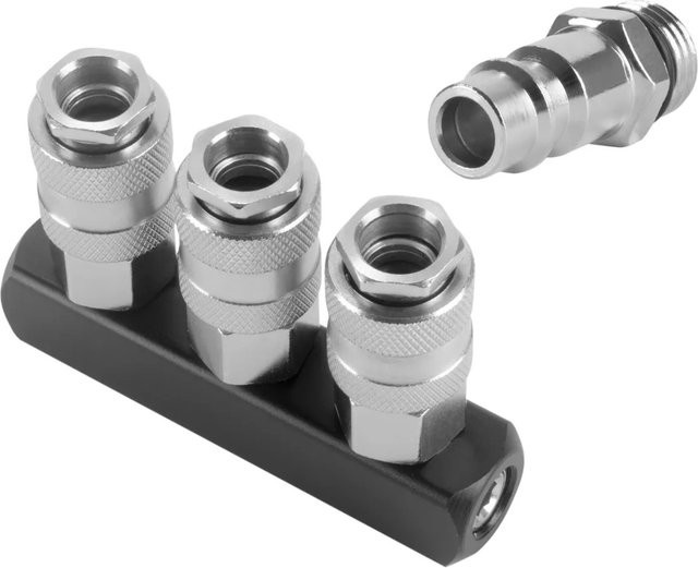 STAHLWERK 3-fach Druckluft-Verteiler aus Messing mit Schnellkupplung 1/4 Zoll in Schwarz-Silber bis 35 bar - Bild 1