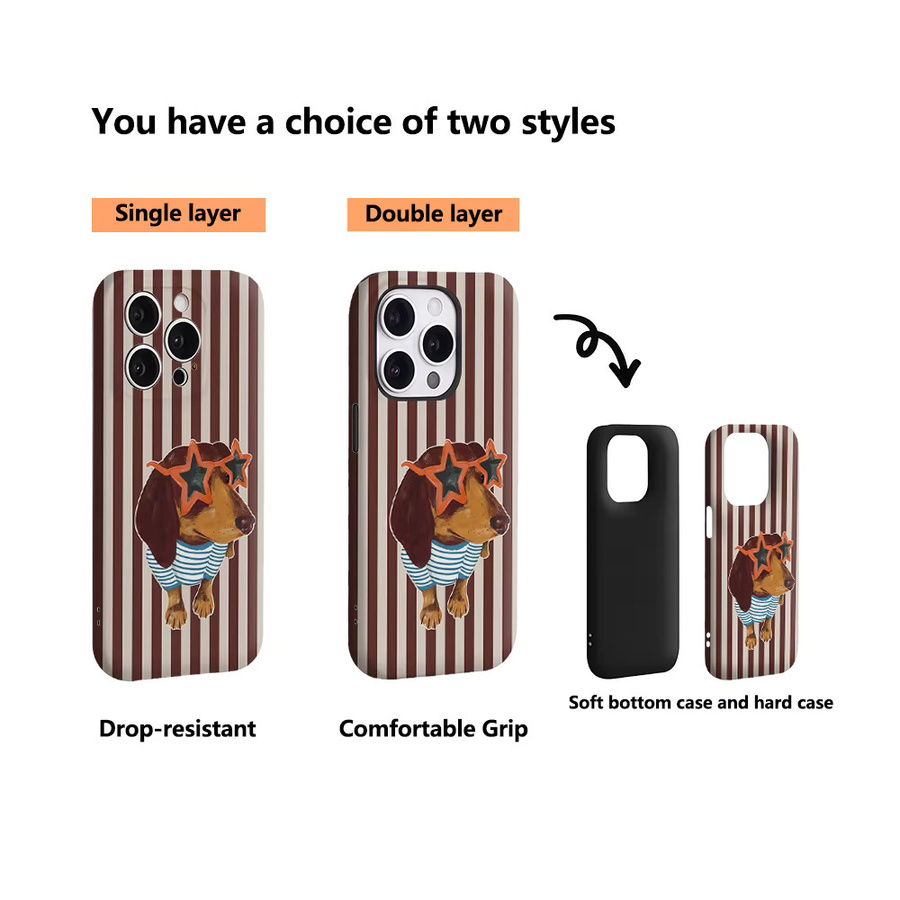 Potdemiel Handyhülle mit Star-Sonnenbrille und Dackel Motiv in Braun für iPhone 17 16 15 14 13 12 Pro Max Plus mit doppelschichtiger Rückseite - Bild 3