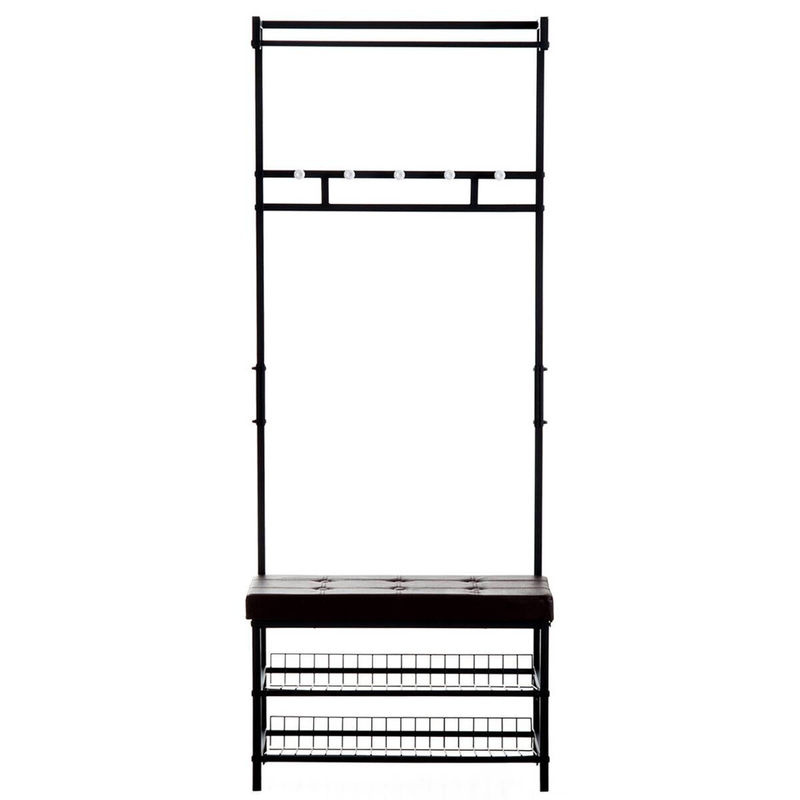 HOMCOM Garderobenständer mit Sitzbank und Schuhregal aus Metall in Schwarz und Braun, B/T/H: 72,5 x 35 x 180 cm - Bild 3