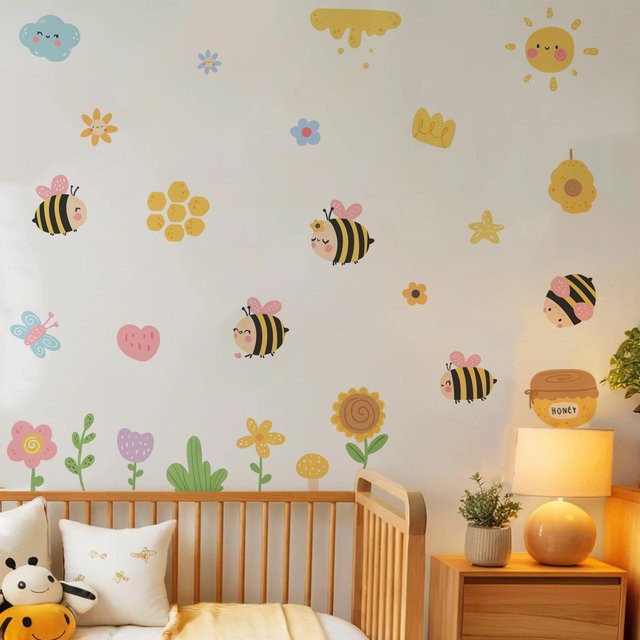 Kingsmile Wandaufkleber für Kinderzimmer mit Bienen, Blumen und Schmetterlingen in Mehrfarbig - Bild 1
