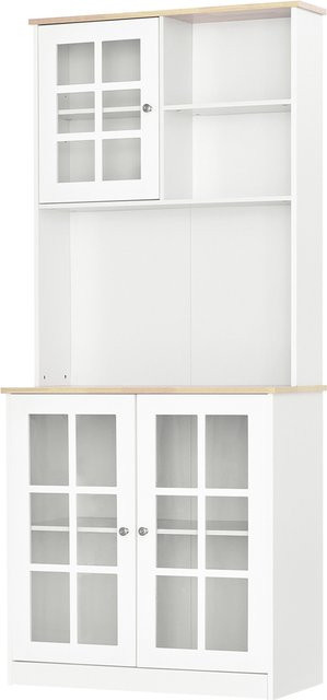 Aosom Küchenbuffet Vitrine in Weiß Eiche mit Glasfronten und Regalen - Bild 1