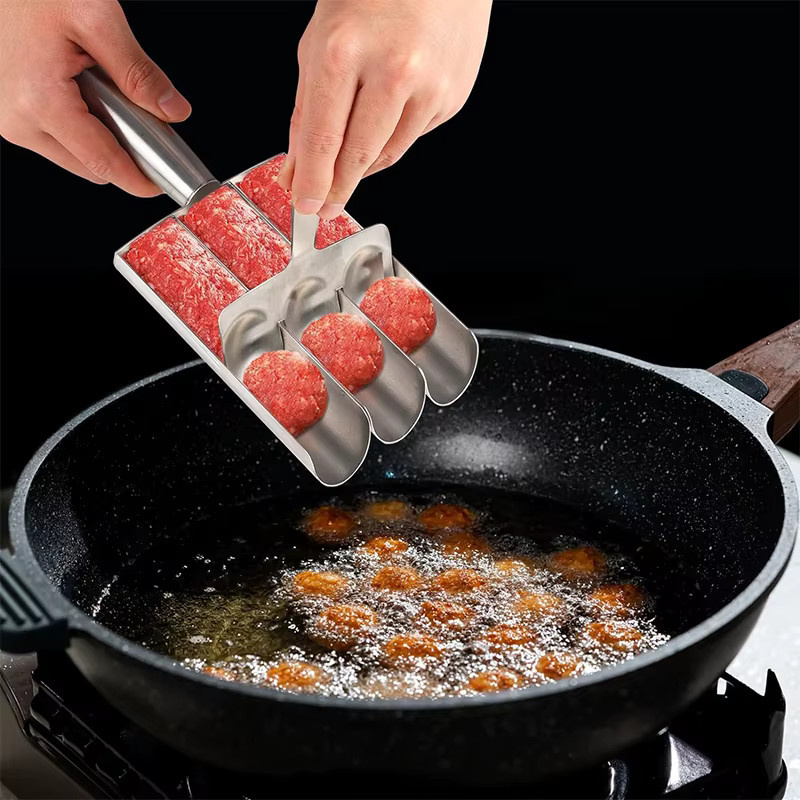 LMETJMA Edelstahl Frikadellen-Maker in Silber für runde Frikadellen, Garnelenbällchen und Fishballs - Bild 2